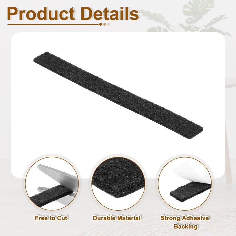 uxcell Felt Strips with Adhesive Backing, 16 Pcs 1/2"" x 6"" x 0.12"" Anti Scratch Furniture Felt Tapes Self-Stick Pads for Protecting Hardwood Floor, Black - Image 3